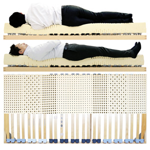 起きて腰が軽く疲れが取れるウッドスプリングベッドとラテックスマットレス男性寝姿勢図