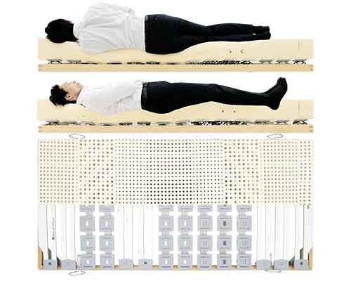 首や肩に負担なく眠れるラテックスマットレスとウッドスプリングベッ男性寝姿勢イメージ