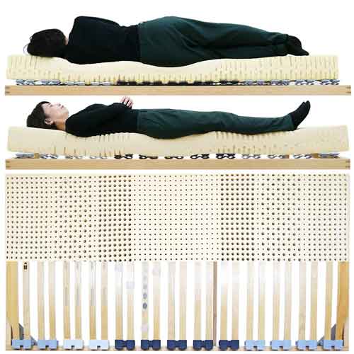身体の負担を軽減して自然な姿勢で眠れるラテックスマットレスとウッドスプリングベッド